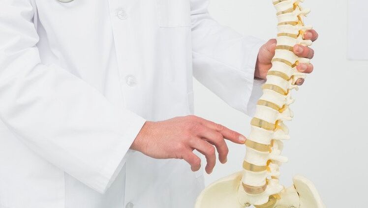 the doctor demonstrates the process of development of osteochondrosis